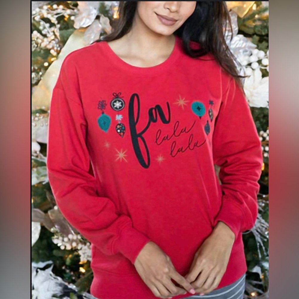 Grace & Lace Red Women’s Sweatshirt with Festive Ornaments